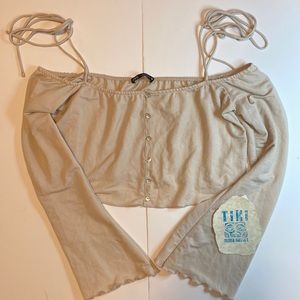 Zara Beige Off-Shoulder Crop Top